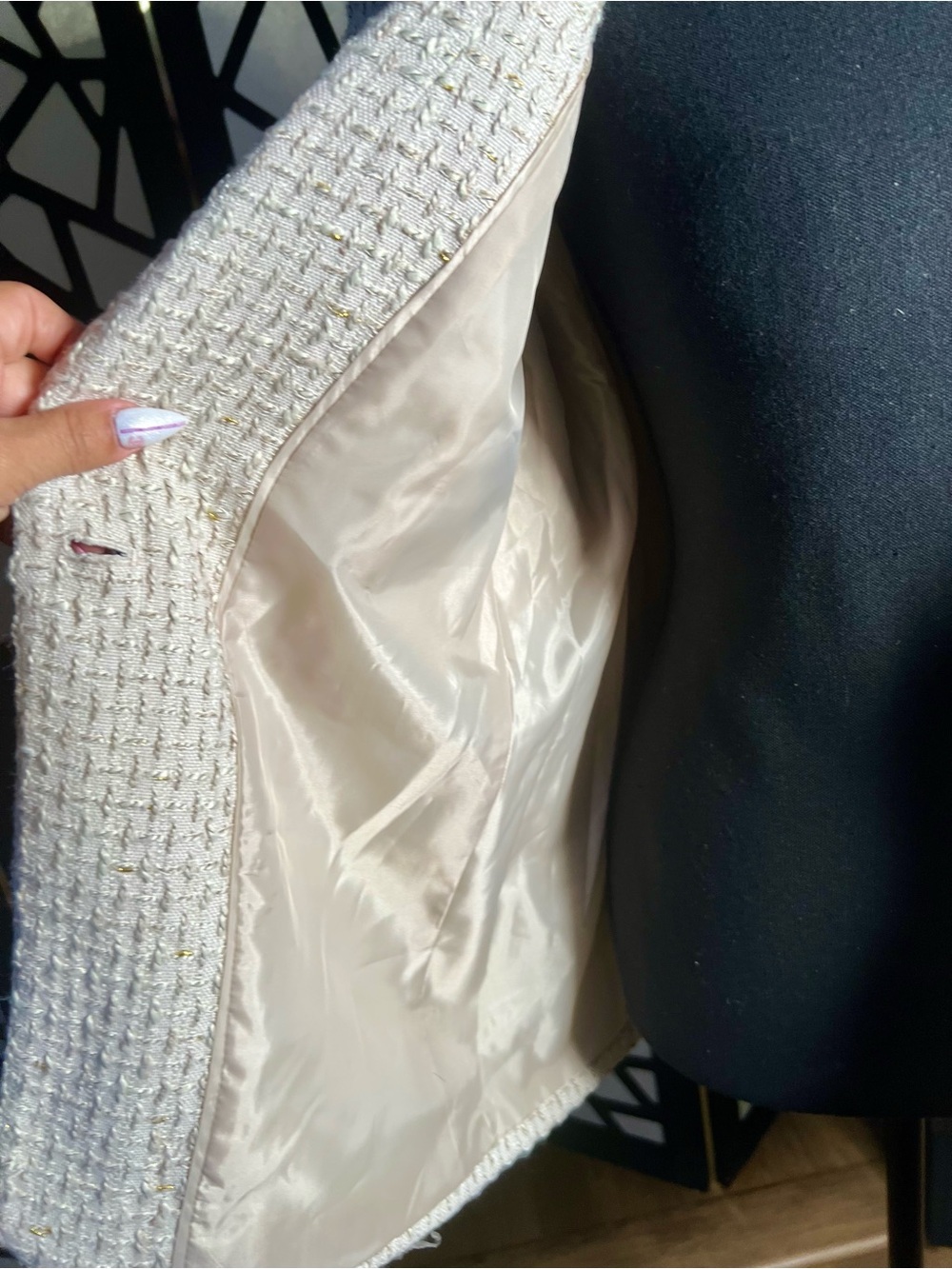 Calvin Klein Cream w/Gold Patch Pocket Tweed Women's Blazer Jacket Size 12P NWT - Picture 11 of 12